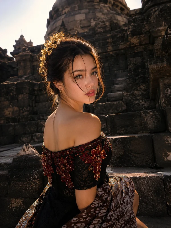 Traditional dress portrait at a historic courtyard