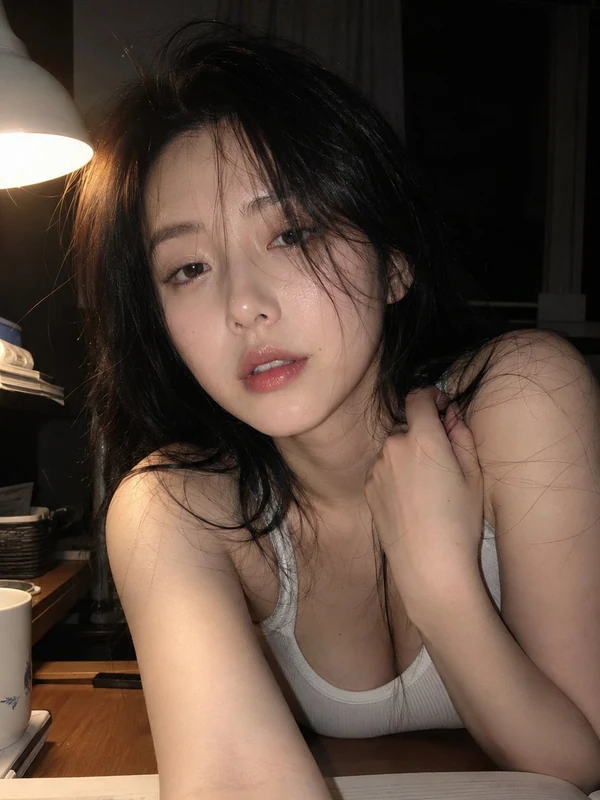 Warm close-up portrait beside a table